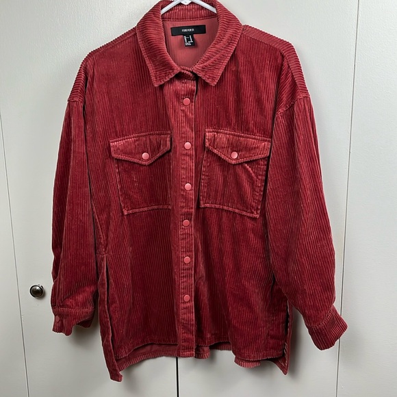 Forever 21 Tops - Forever 21 Corduroy Shirt Jacket Snaps Wide Wale Medium Mauve